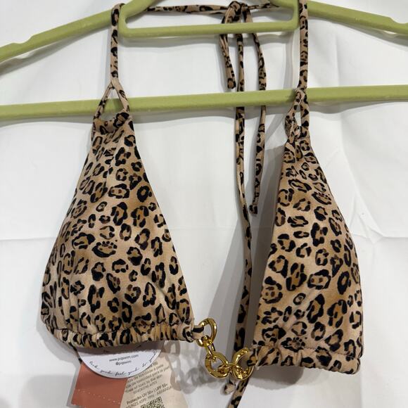 PQ Swim Leopard Print Bikini Top Chain Trim Top Sz D-Cup NWT - Picture 3 of 12